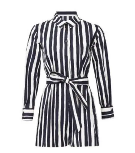 Martin Grant Women's Navy White Striped Cotton Longsleeve Romper Size 38