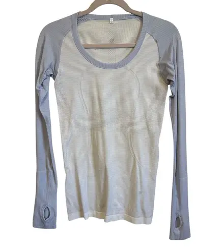 Lululemon  Swiftly Tech Long Sleeve Crew Ribbed Athletic Shirt Blue White 6 - Image 1
