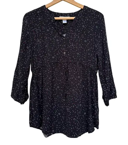 Motherhood Maternity Black 3/4 Sleeve Top Red White Confetti pattern Medium Size undefined