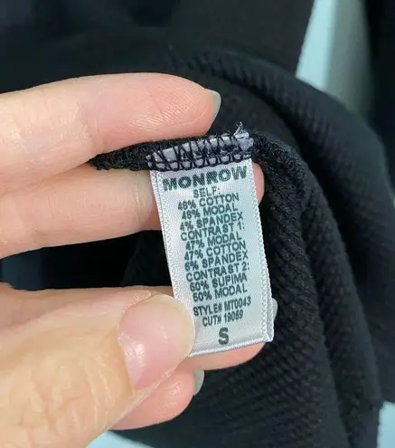 Monrow Women's Black Crew Neck Long Sleeve Waffle Knit Top Size S Made in USA