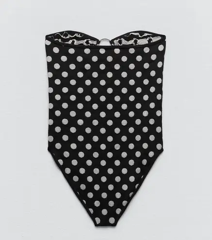 ZARA NWOT  POLKA DOT BODYSUIT WITH RING DETAIL STRETCH BLOGGERS FAV XS-S