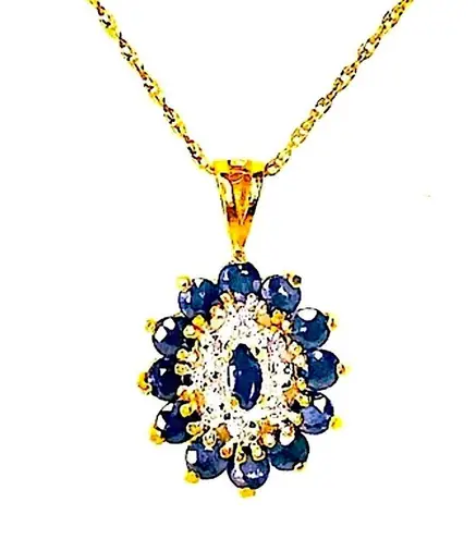 Sapphire and Diamond Vermeil Pendant & 14kt Yellow Gold Spring Clasp Necklace