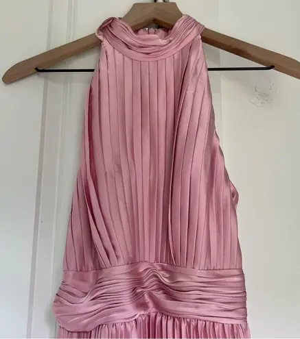 Mac Duggal NWT 26992 Halter Pleated Maxi Dress in Pink