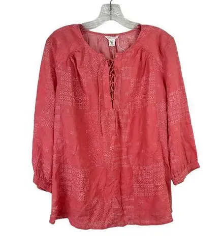 Caslon NWT  Blouse Size S Tie Front 3/4 Sleeve Orange Boho Peasant