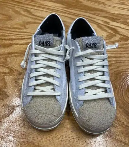 P448 Thea Sneakers Women White Purple Leather Lace-Up Running Athletic Shoes S26