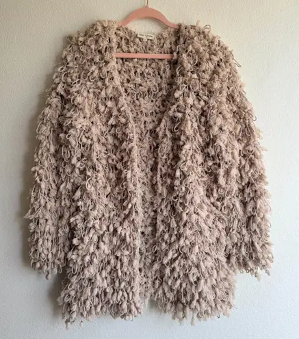 Aaron & Amber Fuzzy Loop Knit Boho Cardigan Sweater in Beige size Medium NWOT Tan