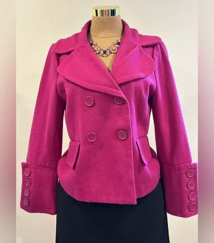 MetroStyle Pink Pea Coat. Doublee Breasted. Large Cuffed & Buttons Sleeve Sz 8
