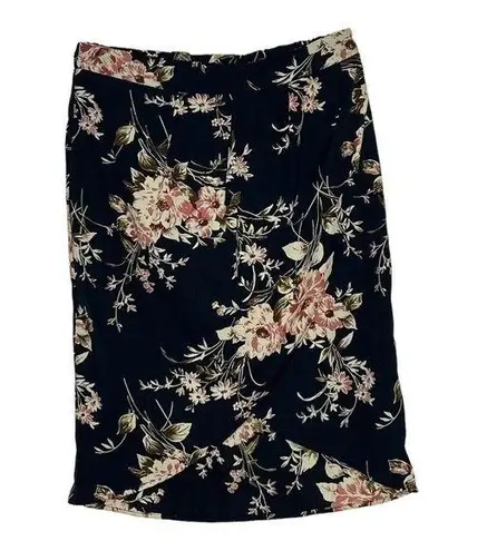 West Kei  Faux Wrap Mini Skirt Black Pink Floral Rounded High Low Front Hem