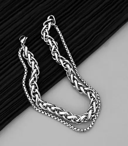 Titanium Steel Layered Bracelet for Men Women,Personality Punk Hip Hop Bracelet Silver