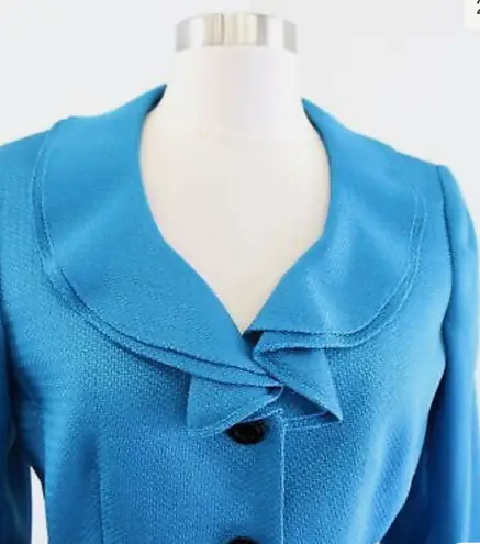 Tahari ASL Levine Womens Blue Textured Ruffle Lapel Blazer Suit Jacket Size 8