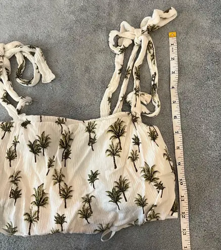 Forever 21 White Green Palm Trees Bralette Crop Top Tie Shoulder