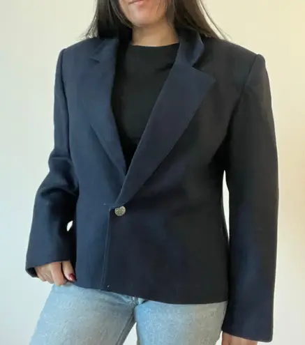 Vintage Koret Navy Blue Wool Blazer Jacket Short Dark Academia Preppy Blue Size 14