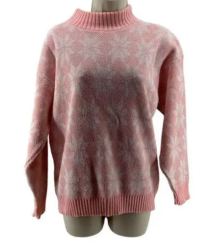 Vintage Jolie Baby Pink White Snowflake Pullover Jumper Sweater Size L