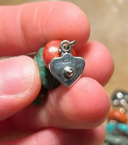 Sterling Silver Turquoise & Coral Stone 925 Dangle Earrings