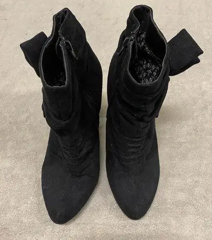 Mossimo Target Black Faux Suede Side Zip Up Heel Booties with Bow Women's Sz 7.5