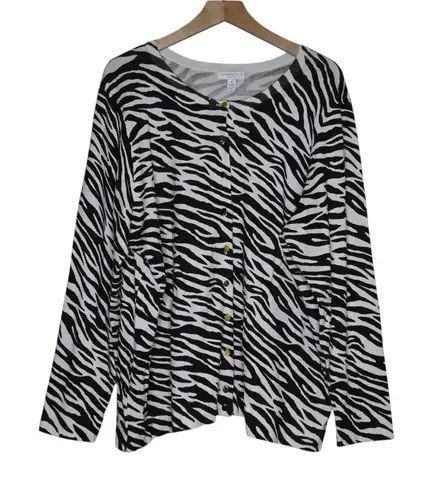 Charter Club Woman Zebra Print Button Front Cardigan Women's 3X