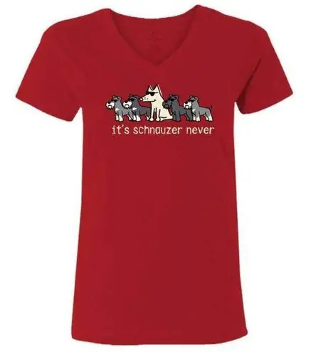 Teddy The Dog It's Schnauzer Never RED Ladies LARGE V-neck Short Sleeve T-shirt