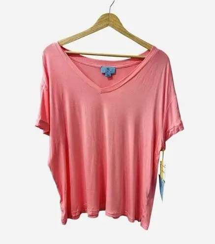 CeCe Women’s Pink Begonia V-Neck Short Sleeve Top Size XL Lightweight Casual NWT
