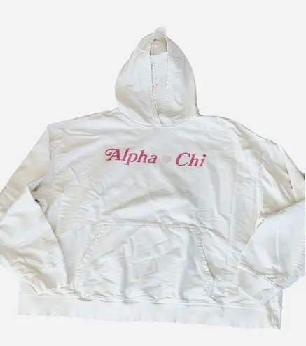 Alpha Chi Omega White Hoodie Sweatshirt Pink Lightweight Oversized XL thumbnail 1