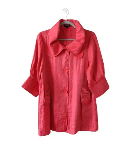 Damee Fuchsia Swing Jacket Shimmery Collared 3/4 Sleeve Sz Small Button Down Pink