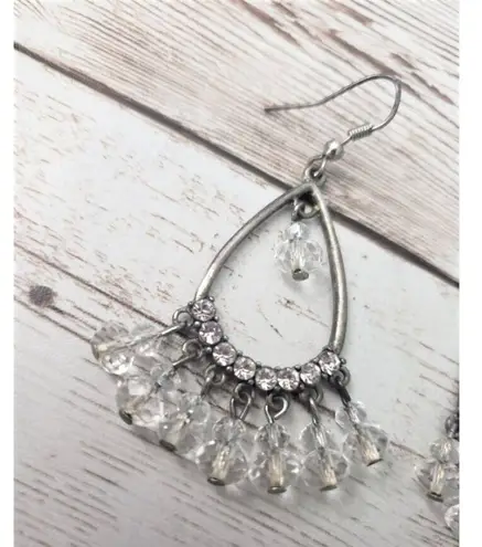 Silver Tone & Clear Dangle Earrings For Pierced Ears *Some Missing Dangles*