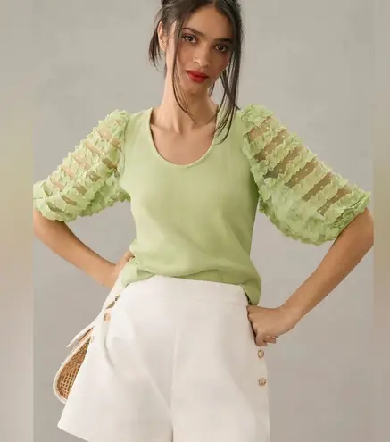 DOLAN Sheer Mesh Polka Dot Puff Ruffle