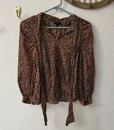 Who What Wear  Leopard Print Tie Neck Blouse