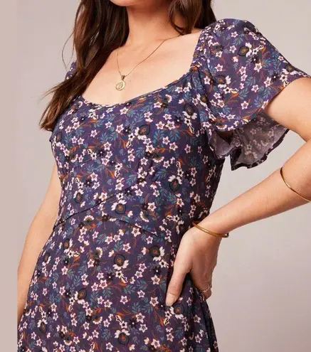Band Of The Free New Floral Print Crossover Waist Mini Dress Purple Size Medium