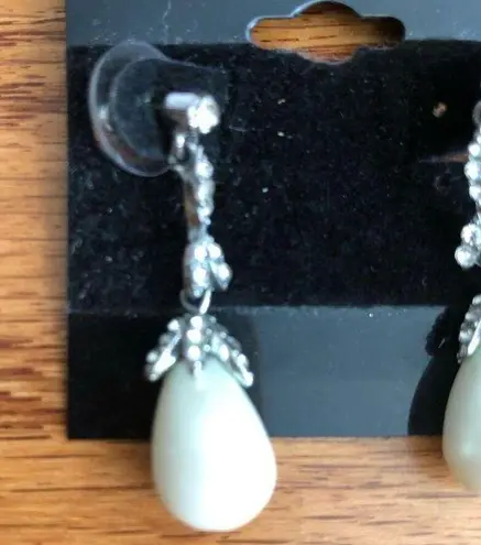 Natori  Faux Pearl Rhinestone Silver Plated Drop Earrings