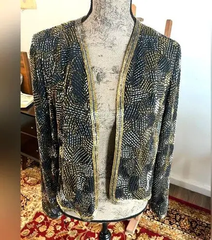 Elegant JEWELED VINTAGE Black and Gold Women's Jacket PLUS SIZE Size 18