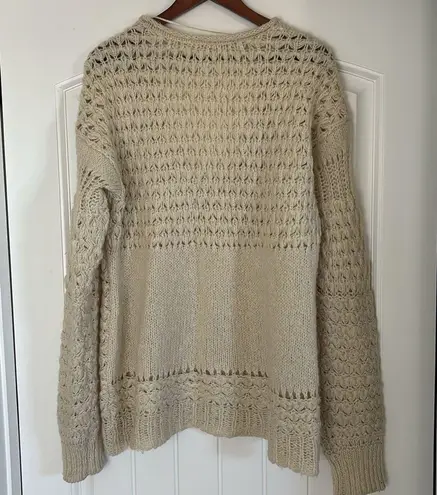 Free People  Cream Oversized Chunky Knit Wool Blend Sweater Women’s Size Medium