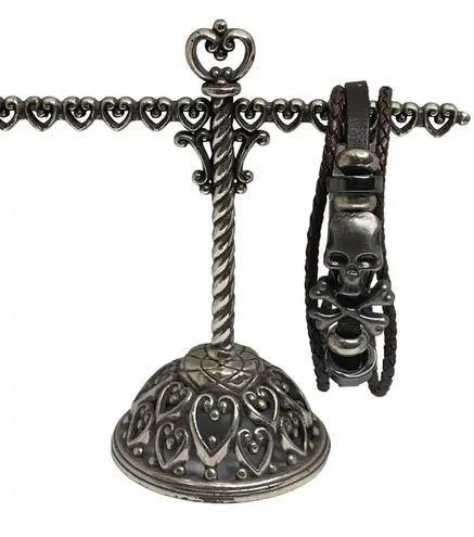 Steeltime ☠︎︎ Skull Crossbones Braid Multi Wrap Leather ☠︎︎ Black Brown ☠︎︎