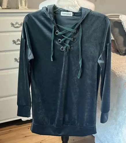 Oversized Velour Tunic Top Charcoal Gray Womens Small Hoodie Pullover