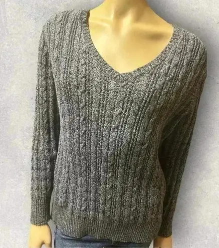 st. john's bay St John’s Bay grey v neck long sleeve pullover cable Knit sweater Sz OX