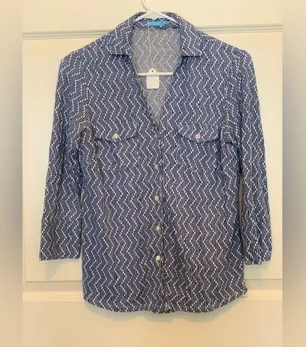 J. McLaughlin JM Laughlin Blue and White Patterned Button-Up Shirt. Size-X-Small - Image 1