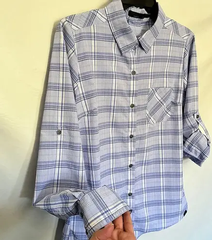 prAna Plaid Roll-Tab Button Womens Shirt Size Small Purple Long Sleeve Western