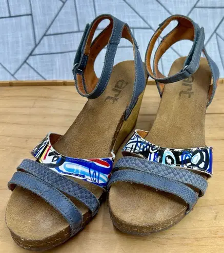 Art IW891 Womens Sandals Ankle Strap Wedge Heel Leather Size EU 40 Blue