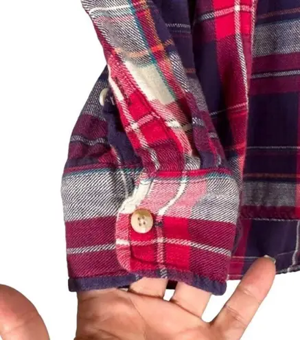 Roots Red Multicolor Plaid Cotton Long Sleeve Button Down Shirt Women Sz XS