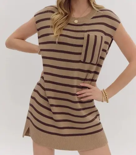 Entro  Striped Brown and Tan Oversized Sweater Dress size S - Image 1