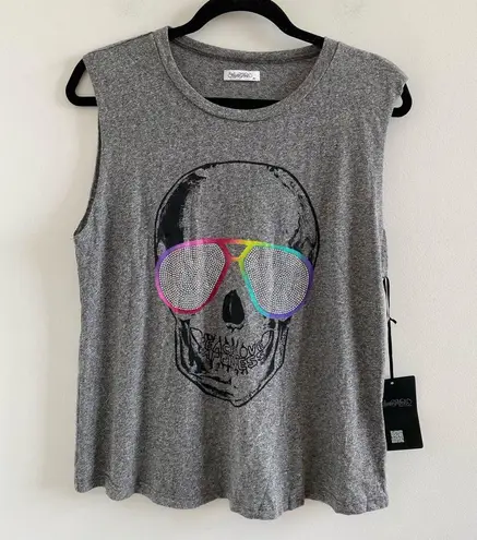 Lauren Moshi Grey Crystal Embellished Skull Kel Tank Top Size Medium New W/ Tag