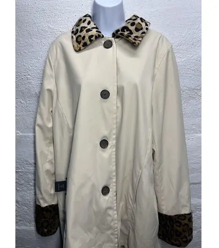 Dennis Basso Size L Fab Leopard Animal Print Faux-Fur Reversible Car Coat Jacket