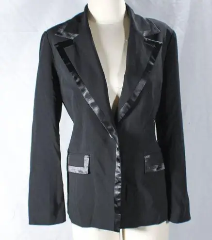 Classic Chic Glam Black Blazer Sateen Trim Size 14 Petite Elegant Formal Work