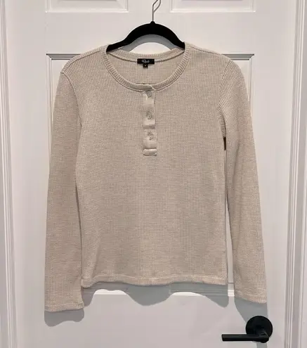 Rails Perry Waffle Henley Top Sweater Heather Oatmeal Small Long Sleeve
