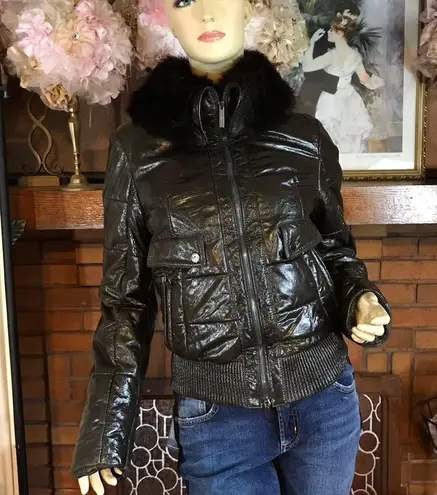 FRATELLI ROSSETTI BROWN LEATHER & BEAVER FUR COLLAR BOMBER JACKET (40) Size undefined