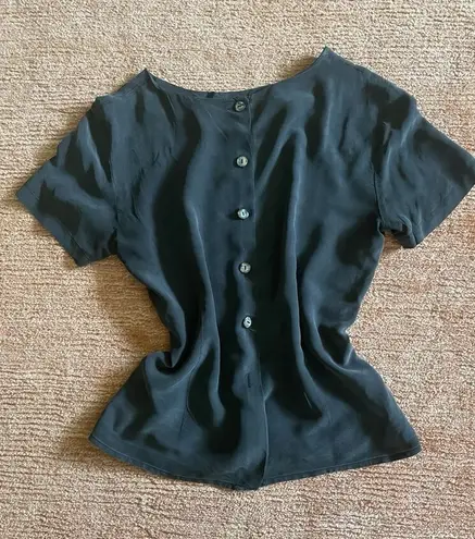 Women’s Pure Silk Ribbed Mock Neck Top Gray Short Sleeve Size 4