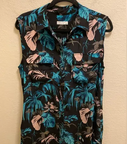 Equipment Tropical Leaf Collared Sleeveless Silk Knee Length Dress Size S