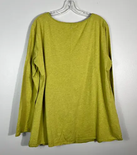 Tyler Boe Green Cotton Cowl Scoop Neck Long Sleeve Blouse XL Lagenlook Relaxed