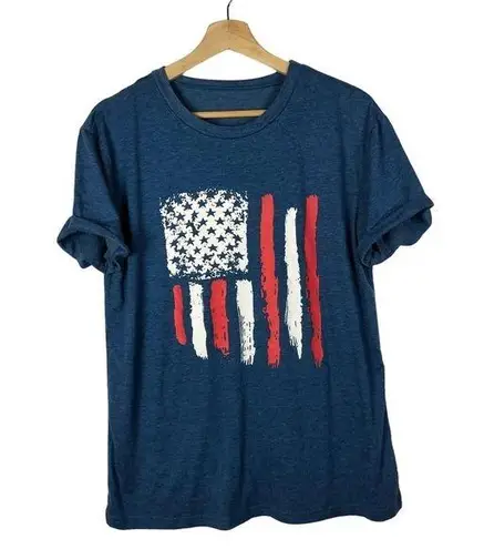 Boutique Blue USA American Flag Rolled Short Sleeve T-Shirt L