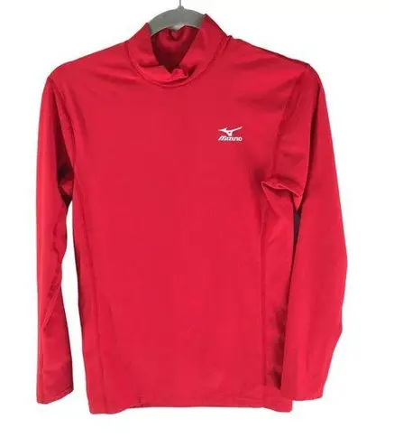 Mizuno Womens Top Mock Neck Long Sleeve Work Out Logo Red S