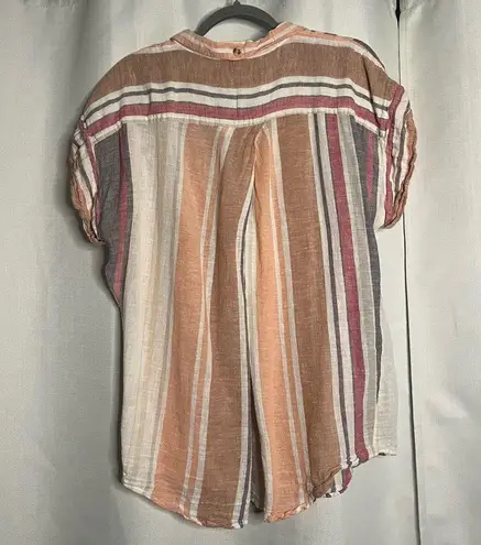 Thread and Supply  Linen Striped Button Up Top